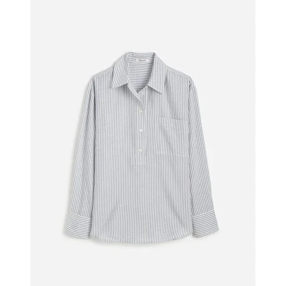 Madewell Drapey Long-Sleeve Popover Shirt in Stripe Blue & White Small NWT - Picture 1 of 9